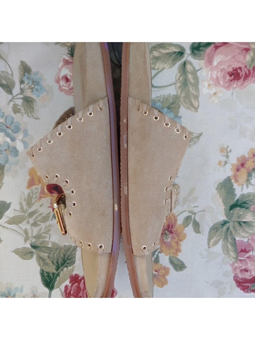 Zara Tan Suede Double Strap Slide Sandals with Gromets Women's size US 11 Euro 4 - Picture 16 of 17